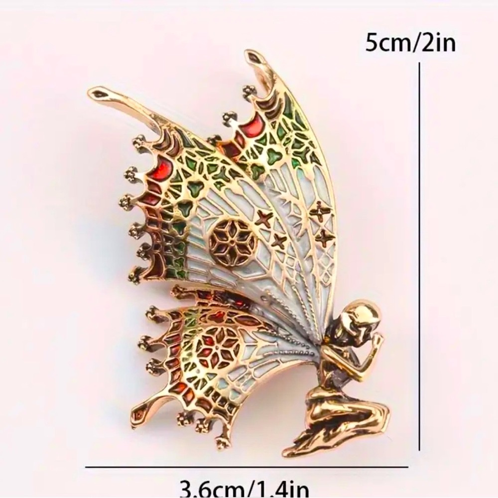 Butterfly Angel Fairy Gold, Green, Maroon, Gray, & Red Brooch Pin - Picture 7 of 7
